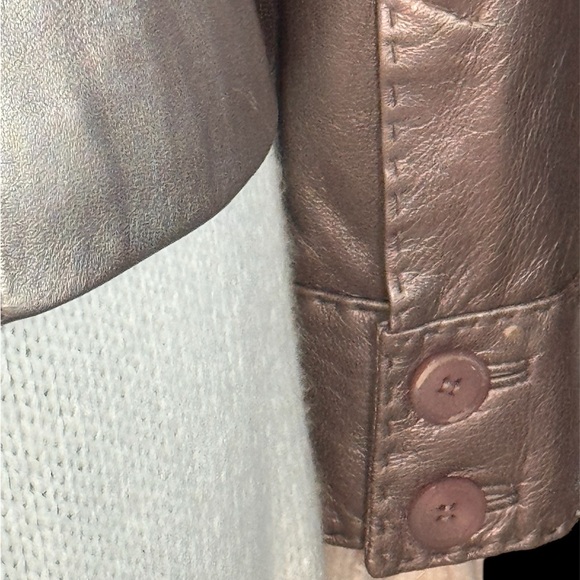 Sigrid Olsen Size L Buttery Soft Lamb Leather Jacket Metalic Champagne Gold Zip - Picture 8 of 11
